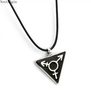 Free Ship Dark Black Transgender Necklace Male Female Symbol Triangle Gay Pendant Pewter LGBT Gay Pride Pendant Necklace For Gay