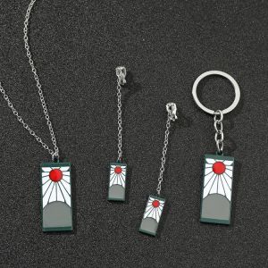 Anime Peripheral Demon Slayer Blade Kimetsu no Yaiba Male Long Necklace Keychain Zinc Alloy Metal Costume Jewelry for Women 2021