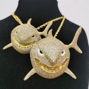 New Necklace Animal Shark Necklaces and Pendants For Men Women Rapper Jewelry With Solid Back Iced Out Bling Cubic Zirconia