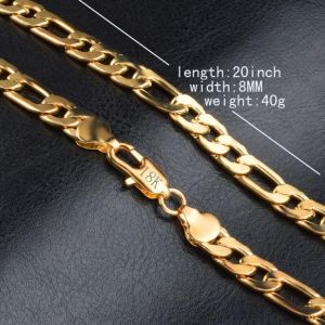 2018High fashion 18 K vacuum plating high quality. 8mm 20 inch gold chain necklace chunky male jewelry. Shipping