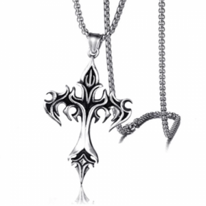 Punk Flame Cross Pendant Chain Necklace For Men Male Hip Hop Rock Gothic style Gift Wholesale