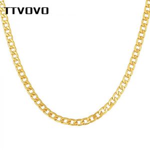 TTVOVO Men Women Necklace Gold Tone Snake Figaro Miami Cuban Curb Flat Link Chains Choker Jewelry Punk Boy Girls Male Colar Gift