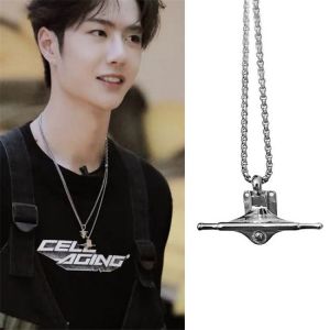 Fashion new skateboard bracket Titanium steel pendant hanging chain necklace male hip-hop student jewelry hot sale