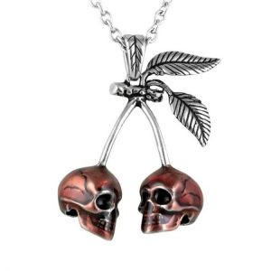 Trendy Fashion Popular Retro Red Cherry Skull Necklace Male Gothic Punk Hip Hop Party Accessories Pendant Gift Wholesale