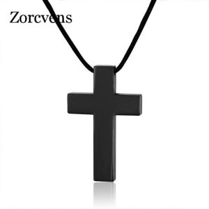 ZORCVENS 2021 New HOT Sale Fashion Jewelry Men's Copper Stainless Steel Cross Pendant Charm Leather Necklace for men/women gi