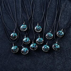 Hot Men and women twelve constellation convex glass pendant necklace Aquarius Pisces clavicle chain Aries Taurus Gemini pendant