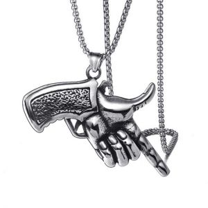 European And American Retro Street Personality Titanium Steel Stainless Pistol Gesture Pendant Necklace Male