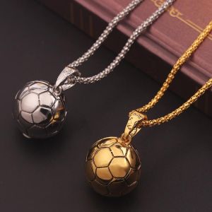 Hip Hop Men Hippie Male Sports Necklace Football Pendant Necklace Alloy Chain Soccer Ball Necklace Jewelry Gift