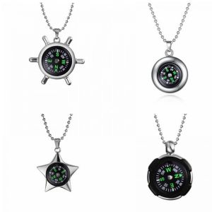 Compass Rudder Pendant Necklace for Men Woman Round Star Steering Wheel Necklaces Seamen Sailor Navy Male Jewelry