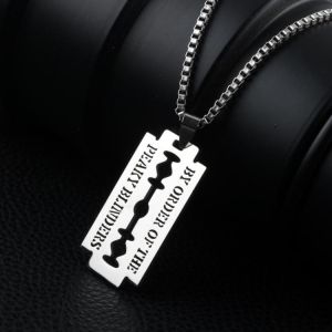 Punk Hip Hop Stainless Steel Neck Chains for Men Women Razor Blade Pendant Necklace Rock Collares Male Streetwear Cool Jewelry