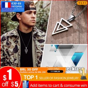 Rock Punk Geometric Men Necklaces,Hollow Triangle Square Pendant,Minimalist Stainless Steel Male Simple Casual Collar Jewelry