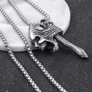 HNSP Halloween Gift Axe Skull Pendant Chain Necklace For Men Male Gothic Punk Jewelry 2021 New