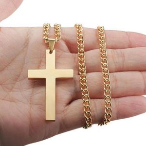 Christian Titanium Steel Men Cross Nacklace Single Large Smooth Pendant Chain Male Cultist Jewelry Accessories Black/Gold/Sliver