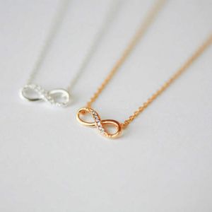 FSUNION 2021 New Tiny Infinity Crystal Pendant Necklaces for Women Choker Lucky Number Eight Geometric Long Chain Necklace