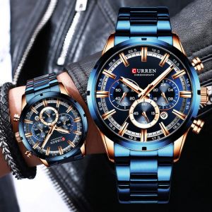 Curren Men's Watch Blue Dial Stainless Steel Band Date Mens Business Male Watches Waterproof Luxuries Men Wrist Watches for M