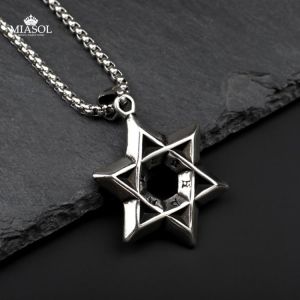 Necklace Men Stainless Steel Fashion Cool Males Symbol Pendant Chain High Quality Exquisite Trend Six Pointed Star David Jewelry