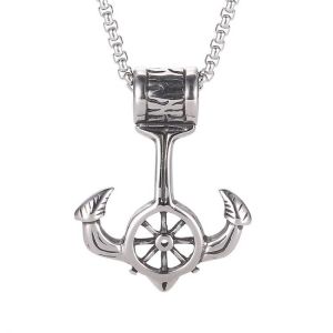 Trendy Male Jewelry Stainless Steel Anchor Rudder Pendant Men Necklace with Square Pearl Chain Punk Mens Necklace Gifts SP0053