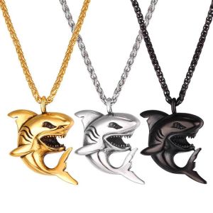 2021 Summer New Domineering Shark Pendant Titanium Steel Necklace Male Hip Hop Stainless Steel Jewelry
