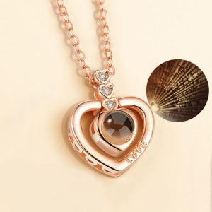 Top Quality Four Heart Necklaces For Women Friendship Forever Jewelry 100 Language i Love You Projection Necklace Collares Mujer
