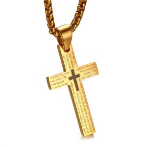 Cross Necklaces Pendant  For Men Stainless Steel Our Father Crucifix Free Box Chian Link Male Jewelry