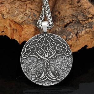 Viking Pirate Tree of Life Double-Sided Medal Pendant Amulet Necklace Long Fashion Men's Sweater Chain Jewelry Wholesale