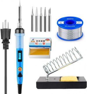 Soldering Iron Kit, 80W Digital LCD Solder Gun Adjustable Temperature Controlled Fast Heating Welding Tools for Electronics