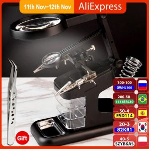 3X 4.5X 25X Helping Hand Soldering Irons Stand Clip LED Light With 3 Tools Boxes Magnifying Glass Lens Desk Station Repair