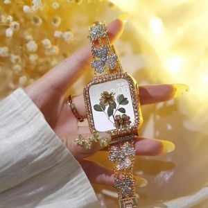 Compatible For Apple Watch Band 44 40 38 42mm Women Stainless Steel Bracelet Diamond Butterfly for iwatch Series SE 6 5 4 3 2 1