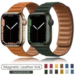 Leather link loop Magnetic strap For apple watch band 44mm 40mm 41MM 45MM iWatch series 7 6 SE 5 4 3 2 1 bracelet 42mm 38mm