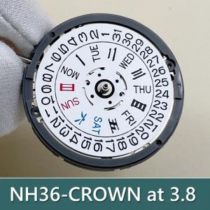 NH36A NH36 Mechanical Watch Movement White Datewheel 24 Jewels Watchmaker Japan Parts Replacements Standard 3.8 O'clock Crown