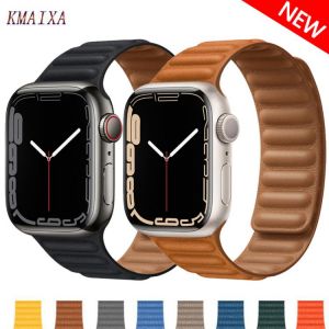 Leather Link For Apple watch band 44mm 40mm 41mm 45mm 42mm 38mm original Magnetic Loop bracelet iWatch series 3 5 4 SE 6 7 strap