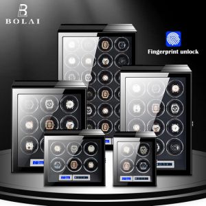 Fingerprint Unlock Watch Winder Luxury Brand Automatic Watch Box with LCD Touch Screen Wooden Watches Storage Safe Box Case
