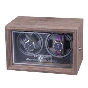 1-0/2-0 Grids Watch Winder 3V-9V 1A-5A  Adjustable 5 Gears LED Automatic Rotating Black Walnut Wood Watch Box with USB Cable