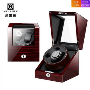 Top Brand Double Watch Winder For Mechanical Watches Box 2+0 Carbon Fiber Case Brown Lock Glasses Organizer Holder