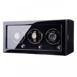 XTELARY 3 Slot High Grossed Piano Wooden Automatic Lockable Safe Dual Powered Watch Winder (QJ038SK)