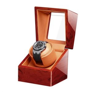 Top Single Watch Winder Motor Auto Self Winding 1 Brown Wooden Watches Box Storage Cabinet Lacquer Case Holder Watchwinder