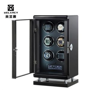 6 Watches Winder Black Wood Auto Self Wind Mechanical Men Watch Storage Fingerprint Plug Holder Touch Screen Cabinet Case