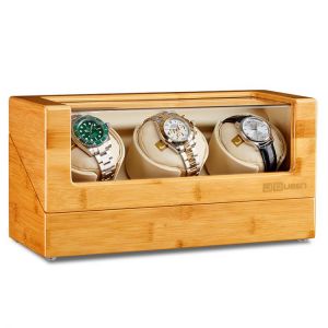 Bamboo Wood Automatic Watch Winder 3+0 Wood Storage Display Case Box for Mechanical Watch Ultra-quiet Japanese motor