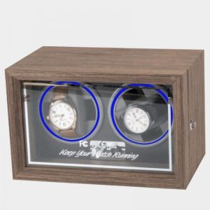 2-0 Grids Watch Winder 3V-9V 1A-5A  Adjustable 5 Gears LED Automatic Rotating Black Walnut Wood Watch Box with USB Cable