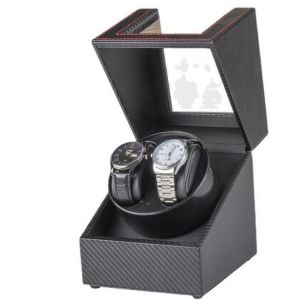 2-0 PU Watch Winder USB Mechanical Automatic Rotating Watch Box Black Wood Motor Shaker Storage Organizer