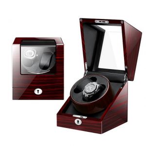 New 2+0 Automatic Watch Winder Display Mechanical Double Watches Box Jewelry Black Watchwinder Lock Case Holder