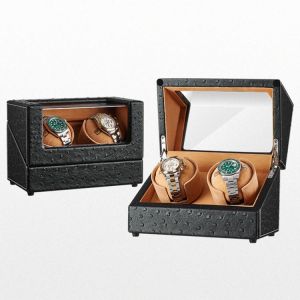 2 Watches Carbon Fiber Finish Watch Box Automatic Watch Winder Rotator Holder Watch Winding Storage Case Display Box Organizer