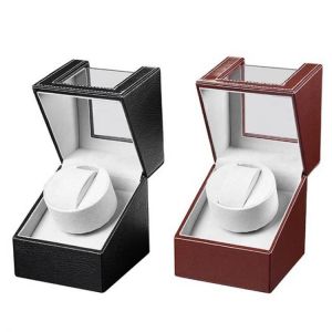 Automatic Single Watch Winder in Shell and Black Leather/Carbon Fiber Leather and Motor