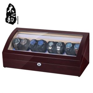 8+8 Automatic Watch Winder Box PU Leather Watch Winding Winder Storage Watch Box Collection Display Japanese Motor LED Light