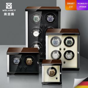 MELANCY Watch Winder for Automatic 1 2 4 6 Slot watches Japanese Mabuchi Mute Motor LCD Digital Display Wooden Watch Box