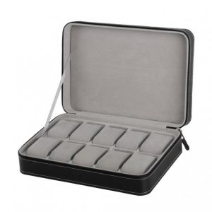 Travel Sport Protect 10 Grids PU Leather Wristwatch Box Case Classic Zipper Watch Jewelry Storage Bag Box