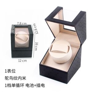 Ostrich Black PU Leather Watch box Winder  Motor Auto Self Winding Wooden Cabinet Lacquer Rotate Watches Holder Watch winder