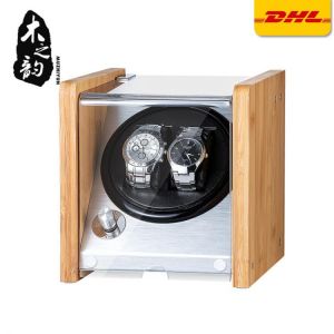 Double Watch Winders Wooden Acrylic Window Black Carbon Fiber Quiet Motor Storage Display Watches Box  PU Leather LED Light