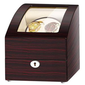 Ebony Baking Finish Automatic Double Watch Winder with 3 Storage Box Case White PU Leather Interior With Key AAA Quality