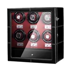 10 Modes AAA Quality Microfiber Black Watch Winder with Quiet Motors 6+6 Storage Red PU Leather Interior AC Adapter